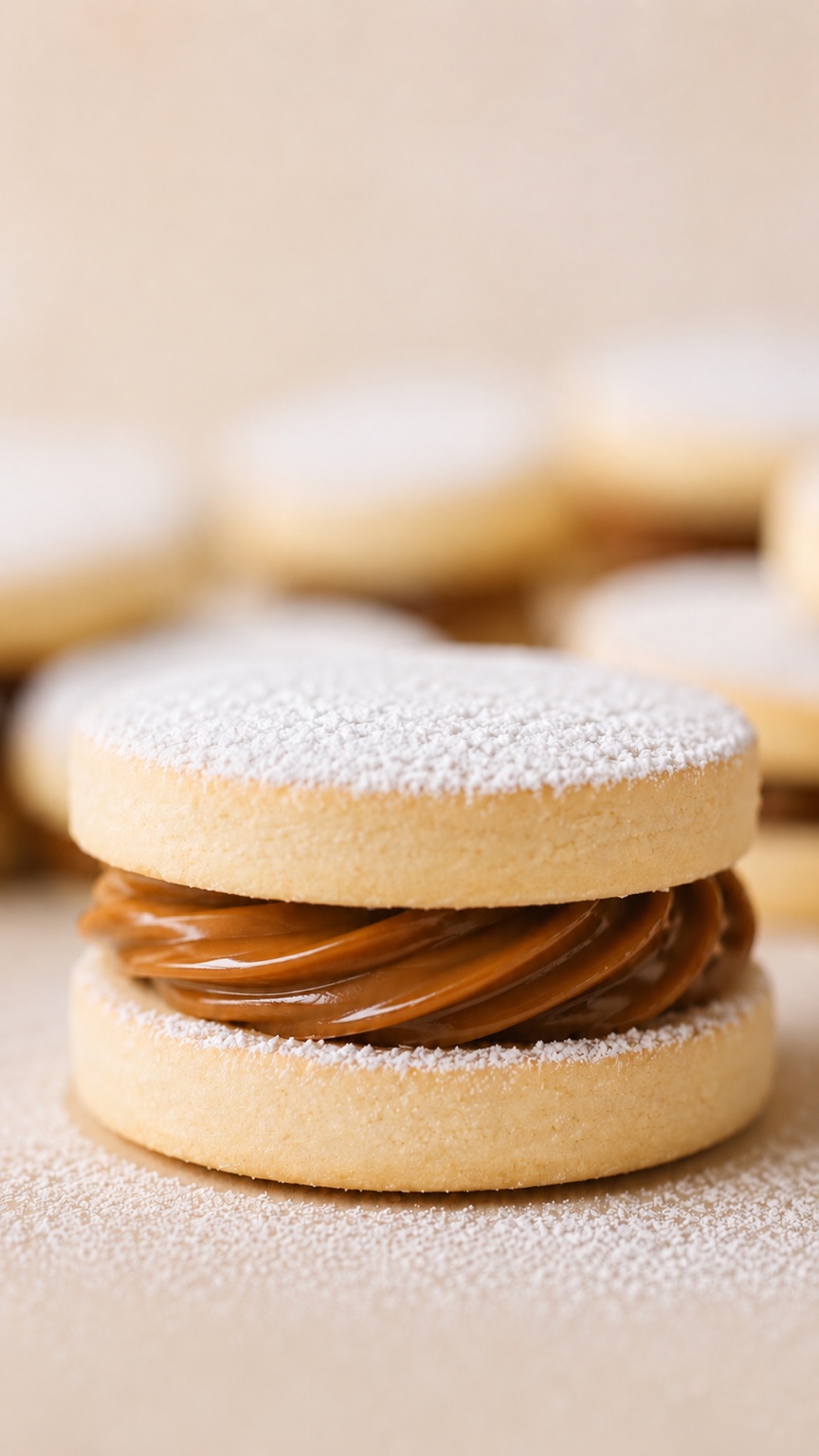 Alfajor tradicional relleno de dulce de leche